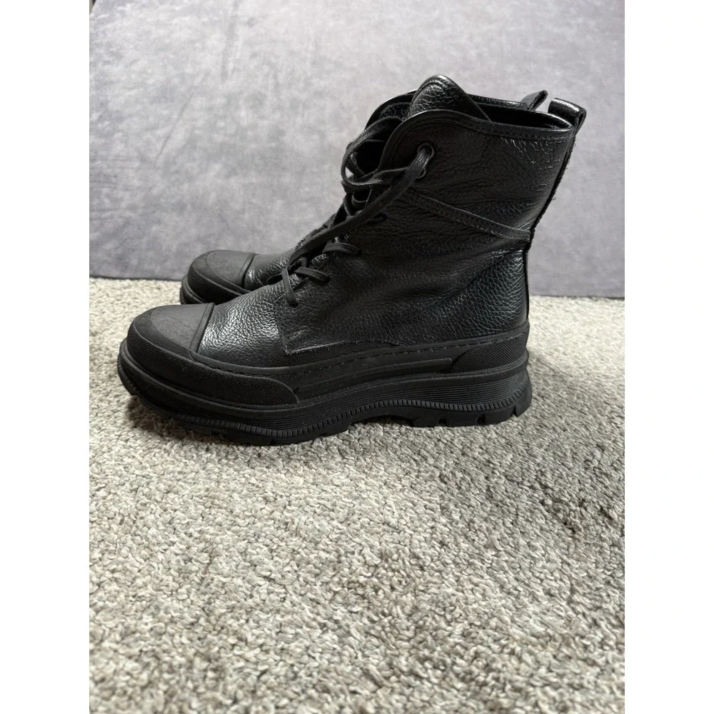 AllSaints Black Leather Combat Boots Platform Lug Sole Mens Black